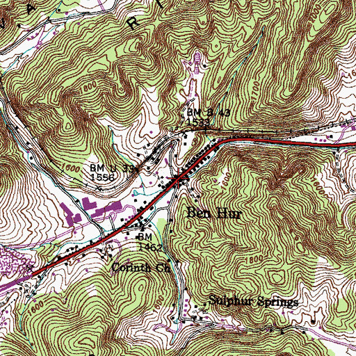 Topographic Map of Ben Hur, VA