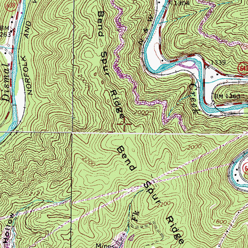 Topographic Map of Bend Spur Ridge, VA