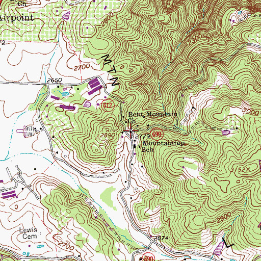 Topographic Map of Bent Mountain Church, VA