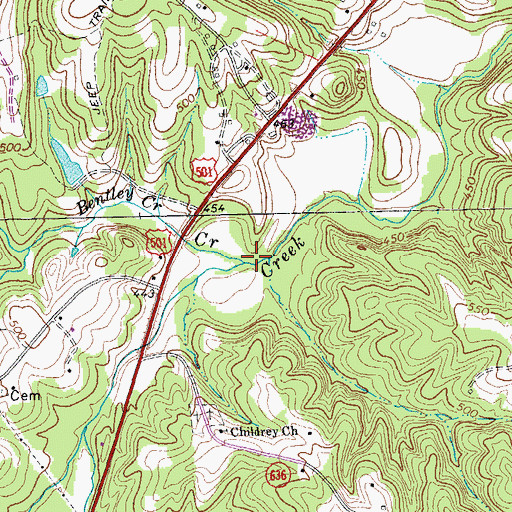 Topographic Map of Bentley Creek, VA