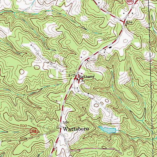 Topographic Map of Bethany Church, VA