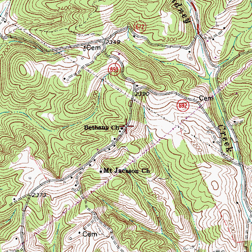 Topographic Map of Bethany Church, VA
