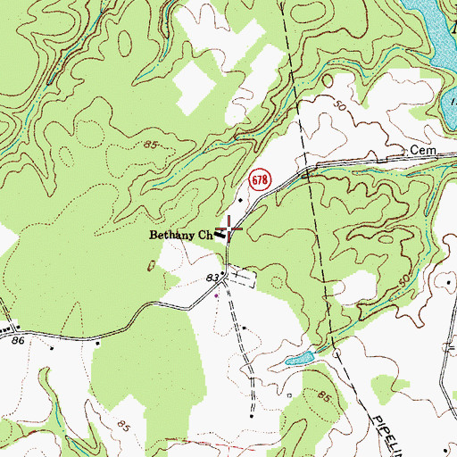 Topographic Map of Bethany Church, VA