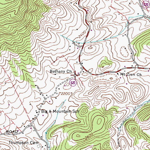Topographic Map of Bethany Church, VA