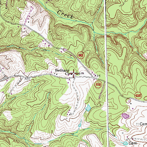 Topographic Map of Bethany Church, VA