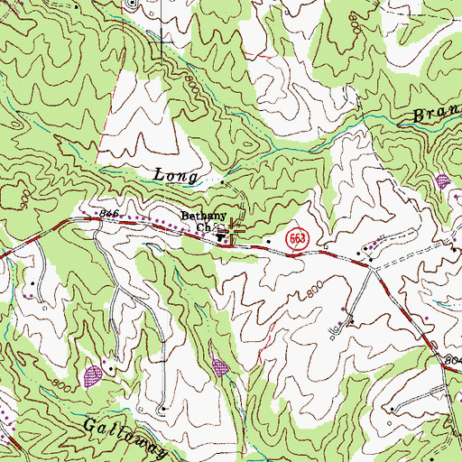 Topographic Map of Bethany Church, VA