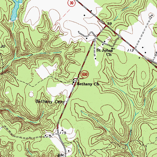 Topographic Map of Bethany Church, VA