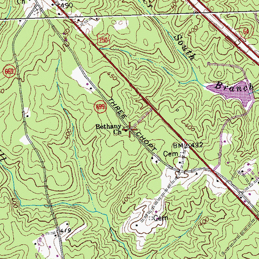 Topographic Map of Bethany Church, VA