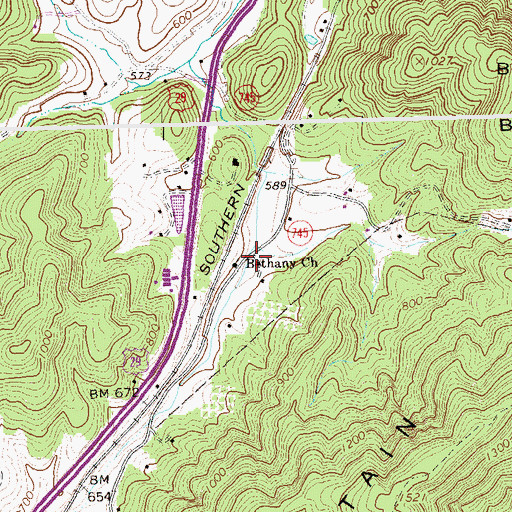 Topographic Map of Bethany Church, VA