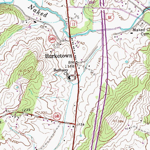 Topographic Map of Bethany Church, VA