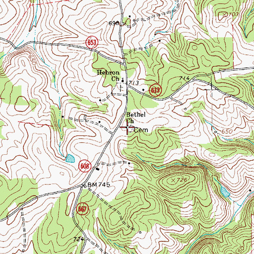 Topographic Map of Bethel Church, VA