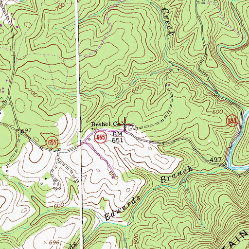 Topographic Map of Bethel Church, VA