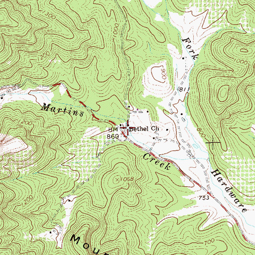 Topographic Map of Bethel Church, VA