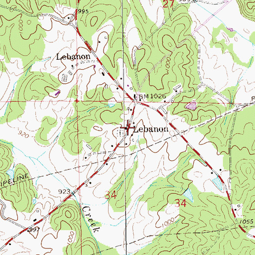 Topographic Map of Lebanon Church, AL
