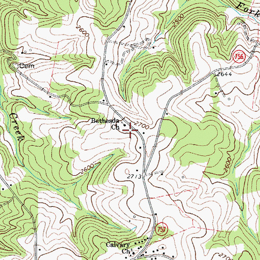 Topographic Map of Bethesda Church, VA