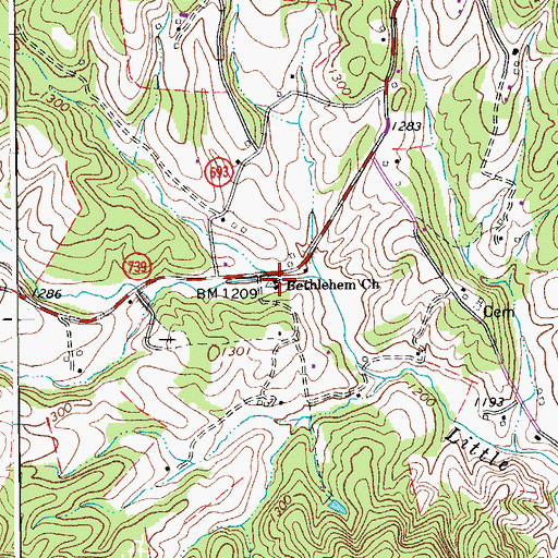 Topographic Map of Bethlehem Church, VA