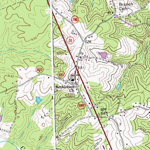 Topographic Map of Bethlehem Church, VA