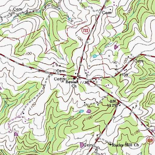 Topographic Map of Beulah Church, VA