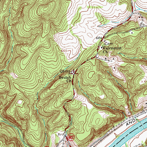 Topographic Map of Beulah Church, VA