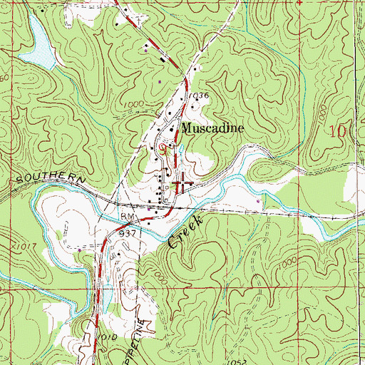 Topographic Map of Muscadine Church, AL