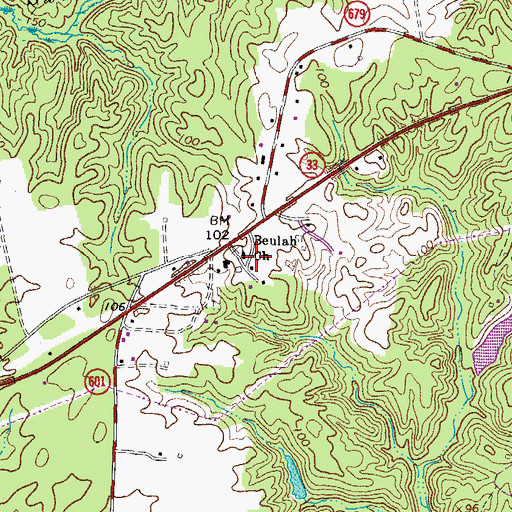Topographic Map of Beulah Church, VA