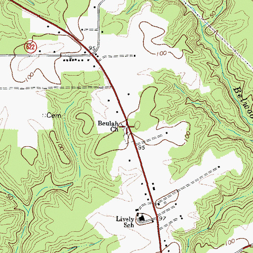 Topographic Map of Beulah Church, VA