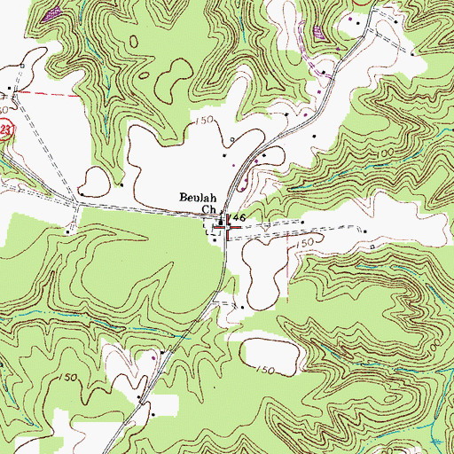 Topographic Map of Beulah Church, VA