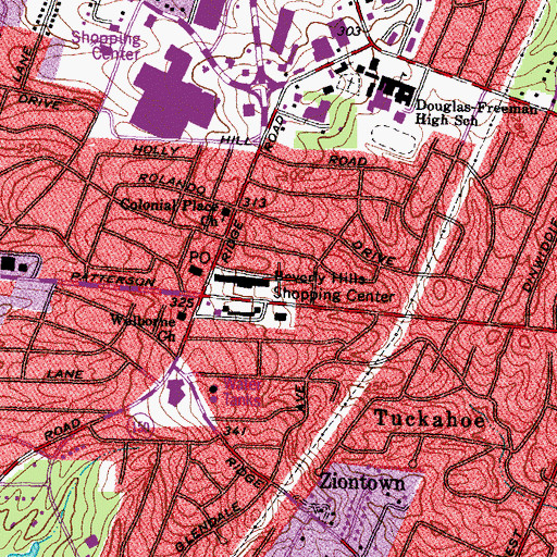 Topographic Map of Beverly Hills Shopping Center, VA
