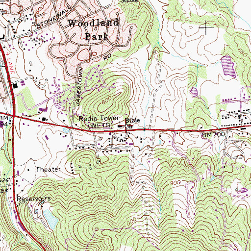 Topographic Map of Bible Church, VA
