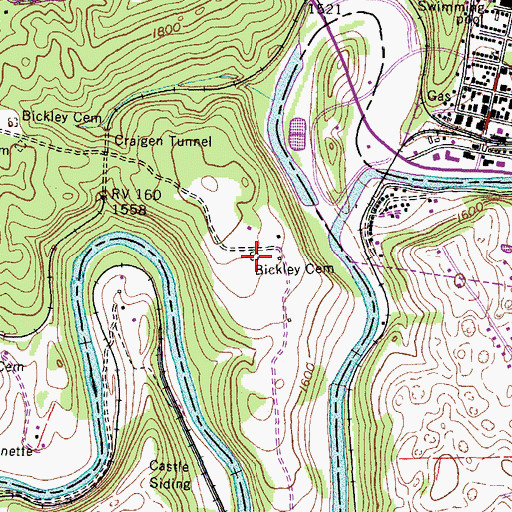 Topographic Map of Bickley Cemetery, VA