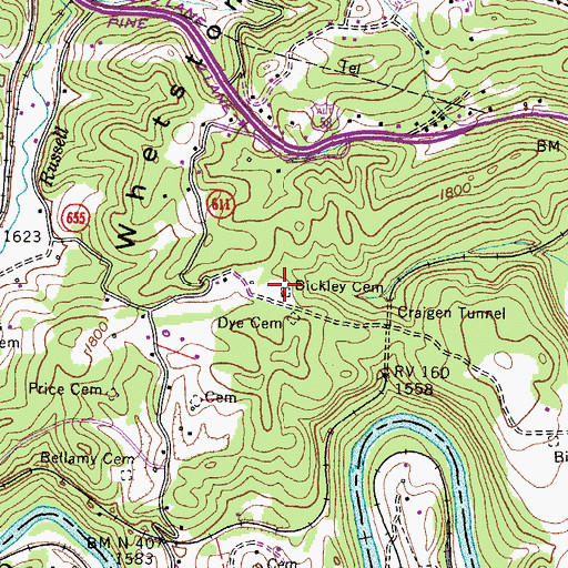 Topographic Map of Bickley Cemetery, VA