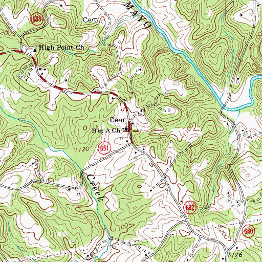 Topographic Map of Big A Church, VA