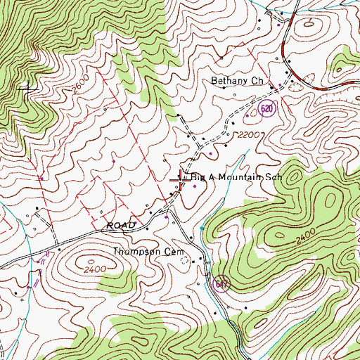 Topographic Map of Big A Mountain School, VA
