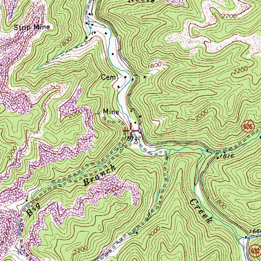 Topographic Map of Big Branch, VA