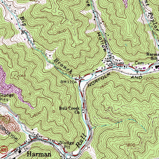 Topographic Map of Big Branch, VA