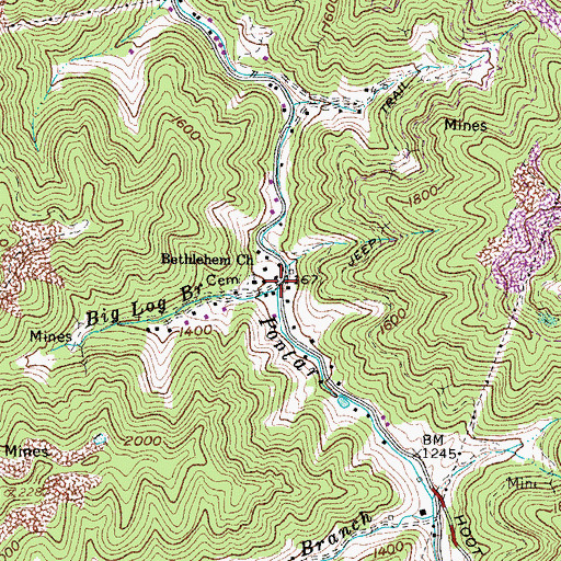 Topographic Map of Big Log Branch, VA
