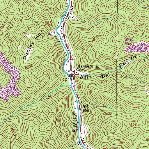 Topographic Map of Bill Branch, VA