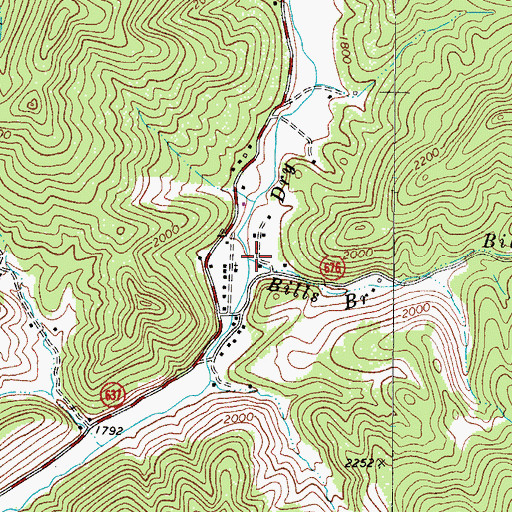 Topographic Map of Bills Branch, VA
