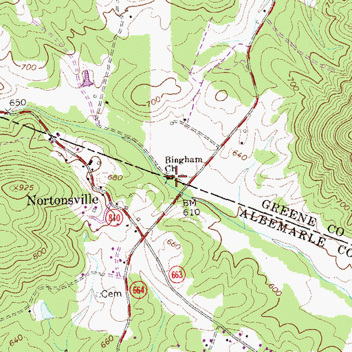 Topographic Map of Bingham Church, VA