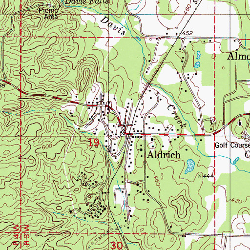 Topographic Map of Aldrich Church, AL