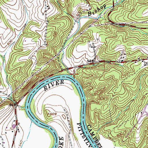 Topographic Map of Bishop Creek, VA