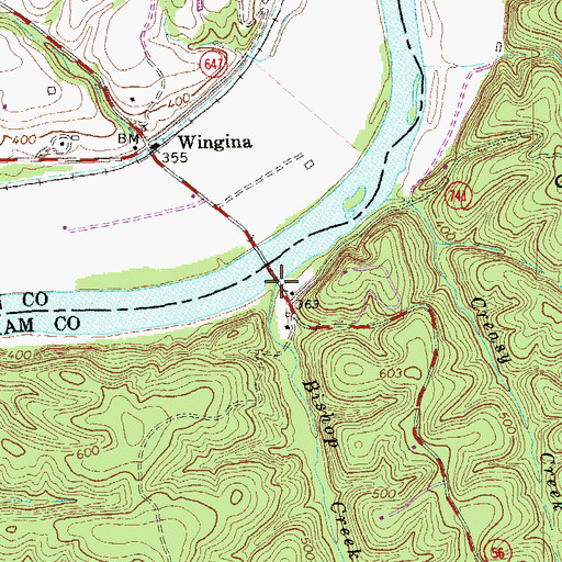 Topographic Map of Bishop Creek, VA