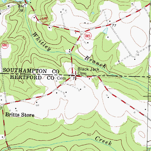Topographic Map of Black Jack Cemetery, NC