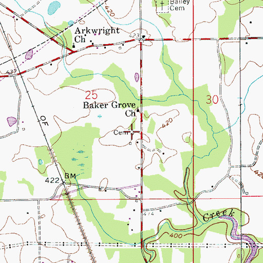 Topographic Map of Baker Grove Cemetery, AL