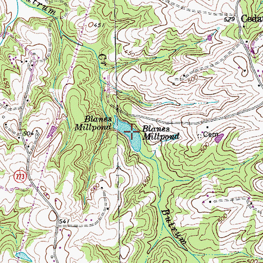 Topographic Map of Blanes Millpond, VA