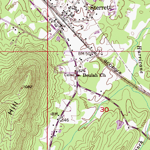 Topographic Map of Beulah Cemetery, AL