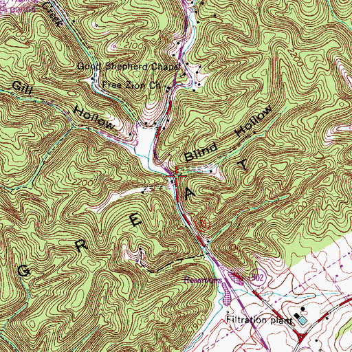 Topographic Map of Blind Hollow, VA