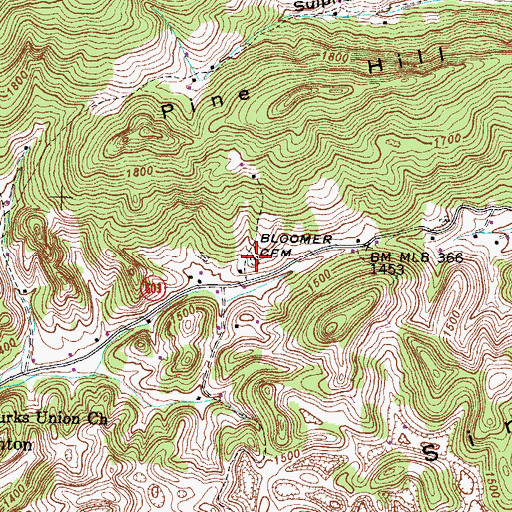 Topographic Map of Bloomer Cemetery, VA