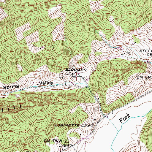 Topographic Map of Bloomer Cemetery, VA