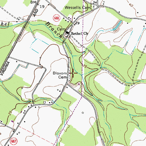 Topographic Map of Bloxom Cemetery, VA
